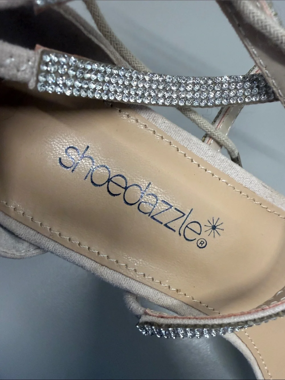 Shoe Dazzle Blush Nude Rhinestone Lace-Up Heels